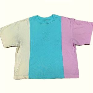 tri-panel color block teddy fresh crop top